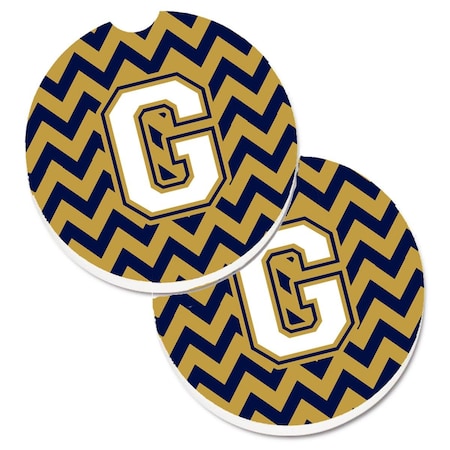Carolines Treasures Letter G Chevron Navy Blue and Gold Set of 2 Cup Holder Car Coaster CJ1057-GCARC